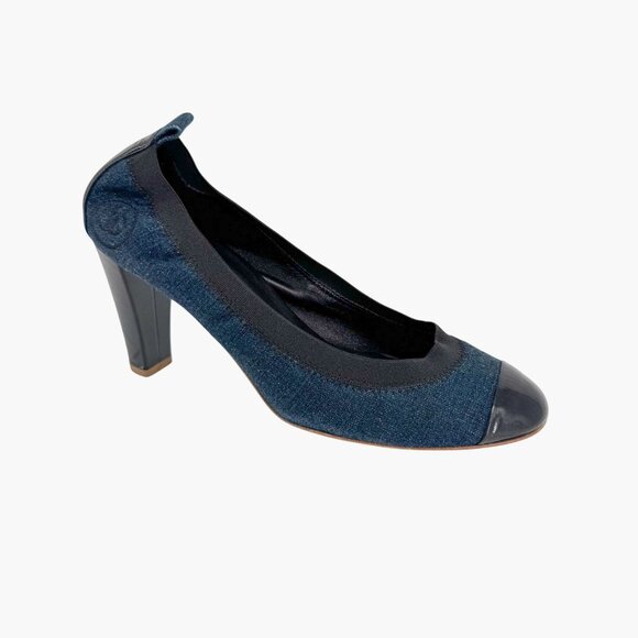 Chanel Elastic CC Logo Blue Denim Pumps High Heels Size 39 US 8-8.5 Women - Picture 10 of 16